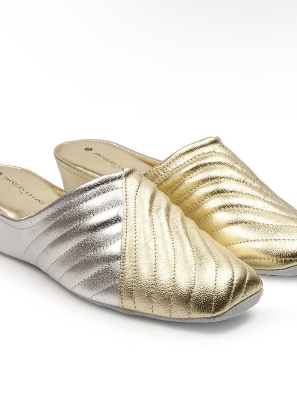 Jacques Levine Women’s 1221 Wedge Slippers  Gold Silver Women’s 7.5